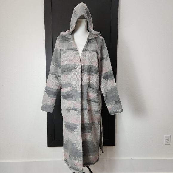 DICTIONARY AZTEC LONG HOODED CARDIGAN DUSTER SIZE MEDIUM - Picture 1 of 9